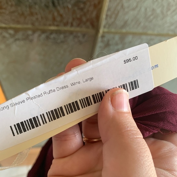 SHE + SKY LONG SLEEVE PLEATED RUFFLE DRESS IN “WINE”  19” PTP + STRETCH - Picture 5 of 5